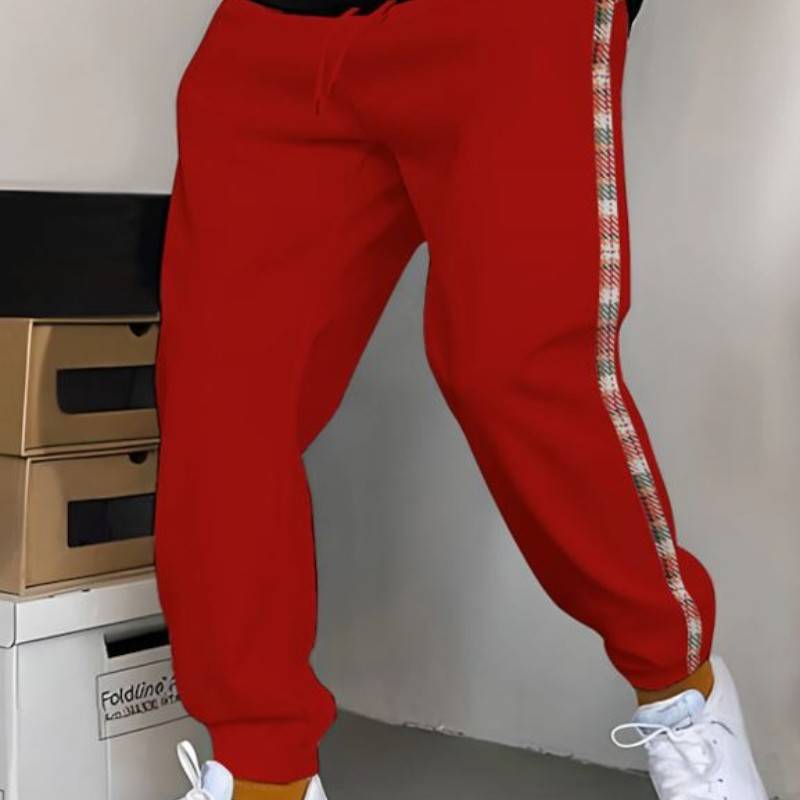 Men&#039;s Plaid Patchwork Joggers with Elastic Waist