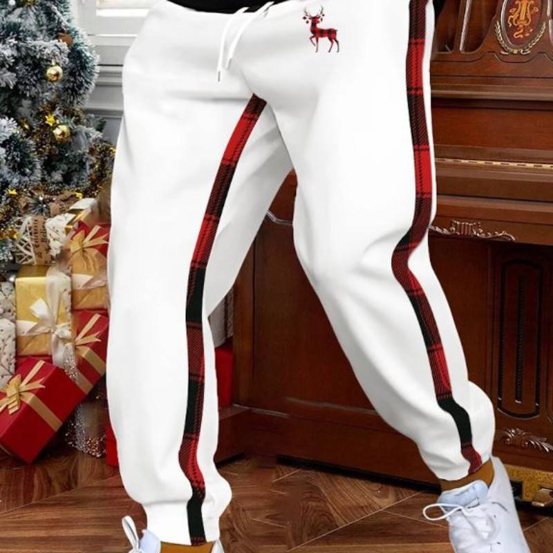 Men&#039;s Sweatpants Joggers Trousers Plaid Color Block Deer Patchwork Drawstring Elastic Waist Comfort Breathable Christmas Xmas Sports Fashion Blac
