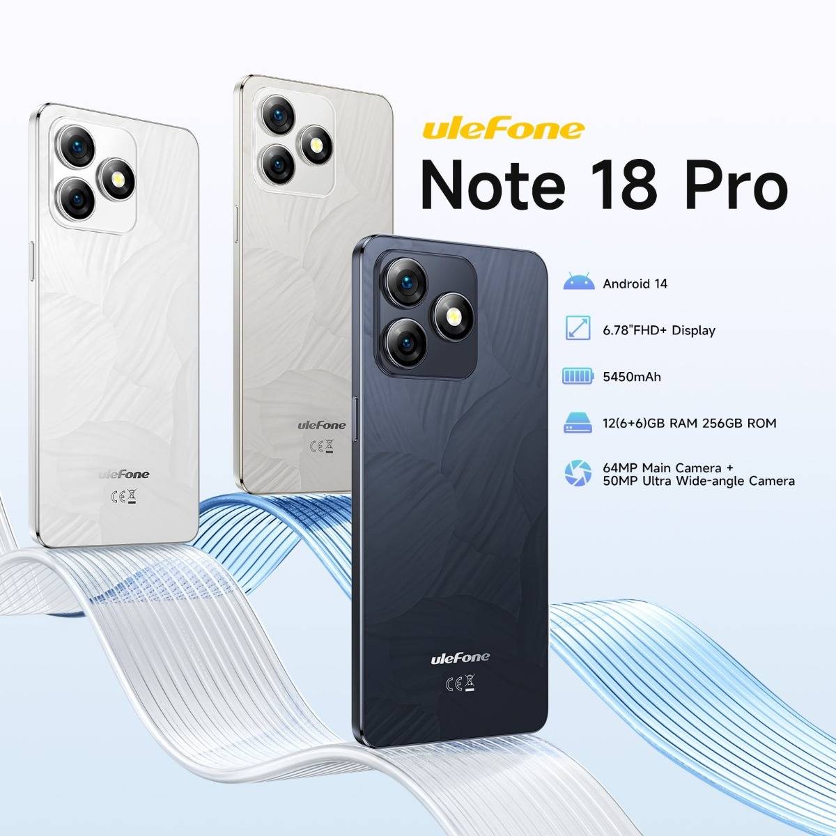 Ulefone Note 18 Pro Smartphone 6GB+256GB 6.78'' Android 14 MediaTek Helio G91 5450mAh 64MP Main Cameras 18W NFC 4G Cellphone