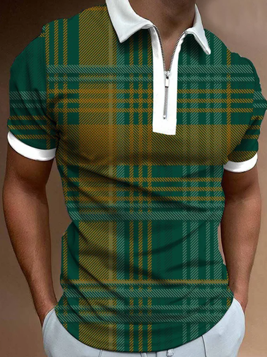 Men&#039;s Plaid Casual Polo Shirt