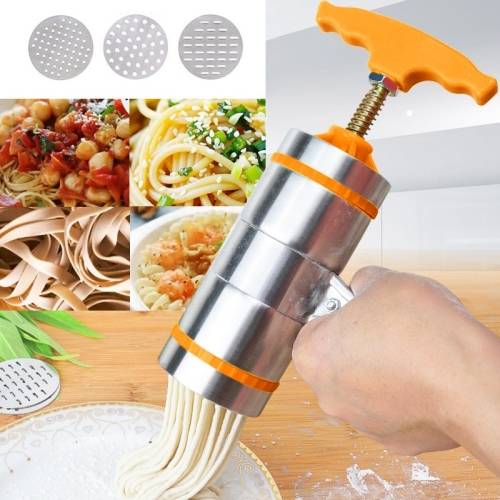 3 Molds Household Manually Small Stainless Steel Pressing Style Handhold Noodle Machine (Orange)