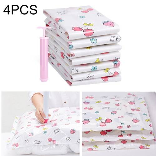 4PCS Space Saving Candy Color Pattern Vacuum Storage Bag, Explosion-proof Thinken Quilts Clothing Vacuum Seal Storage Bag with a Free Hand Pump, Siz