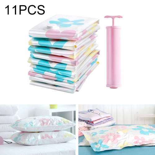 11 PCS Space Saving Sunflowers Pattern Vacuum Storage Bag, Thinken Quilts Clothing Vacuum Seal Storage Bag with a Hand Pump, Including: 3 PCS 80*100