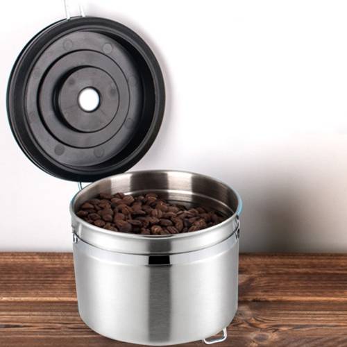 1200ml Stainless Steel Sealed Food Coffee Grounds Bean Storage Container with Built-in CO2 Gas Vent Valve &amp; Calendar (Silver)