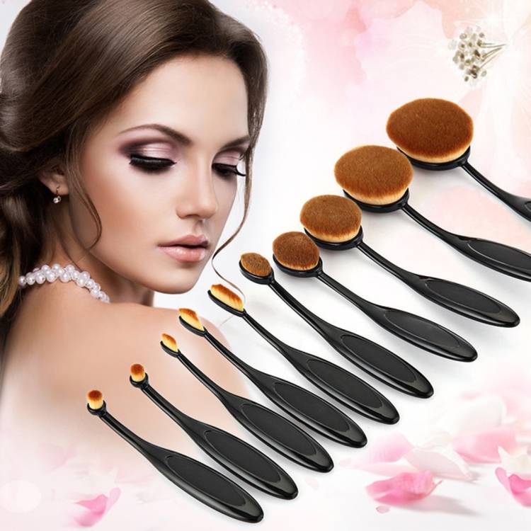 Ten-piece toothbrush and foundation brush set black