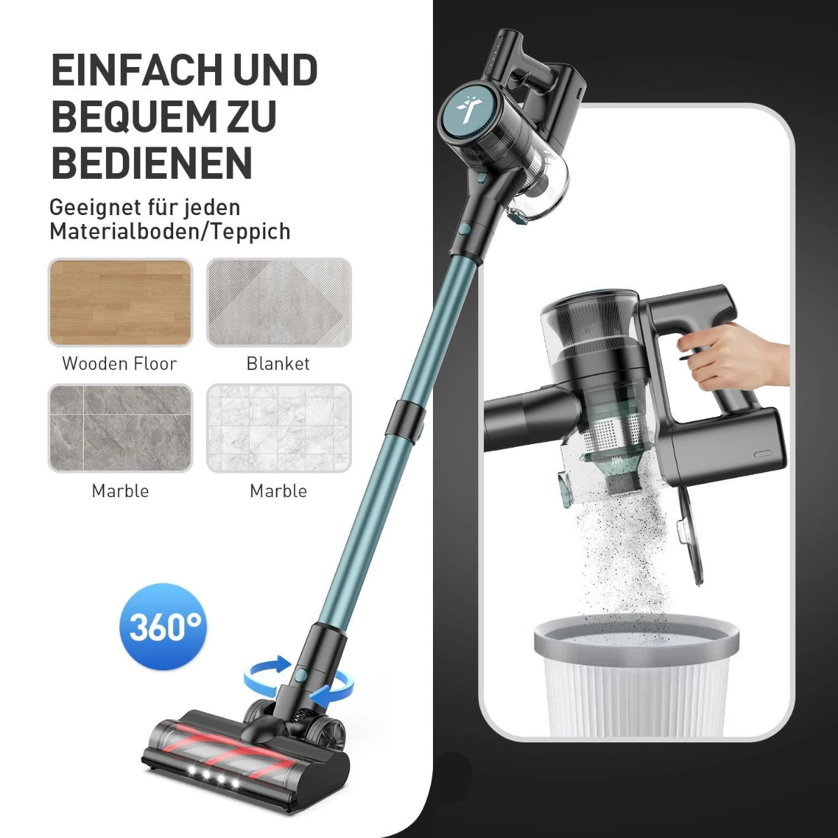 Teendow P11 Pro Cordless Vacuum Cleaner 126KPa Powerful Suction 30min Runtime 2200mAh 450ML Dust Capacity Quiet Operation