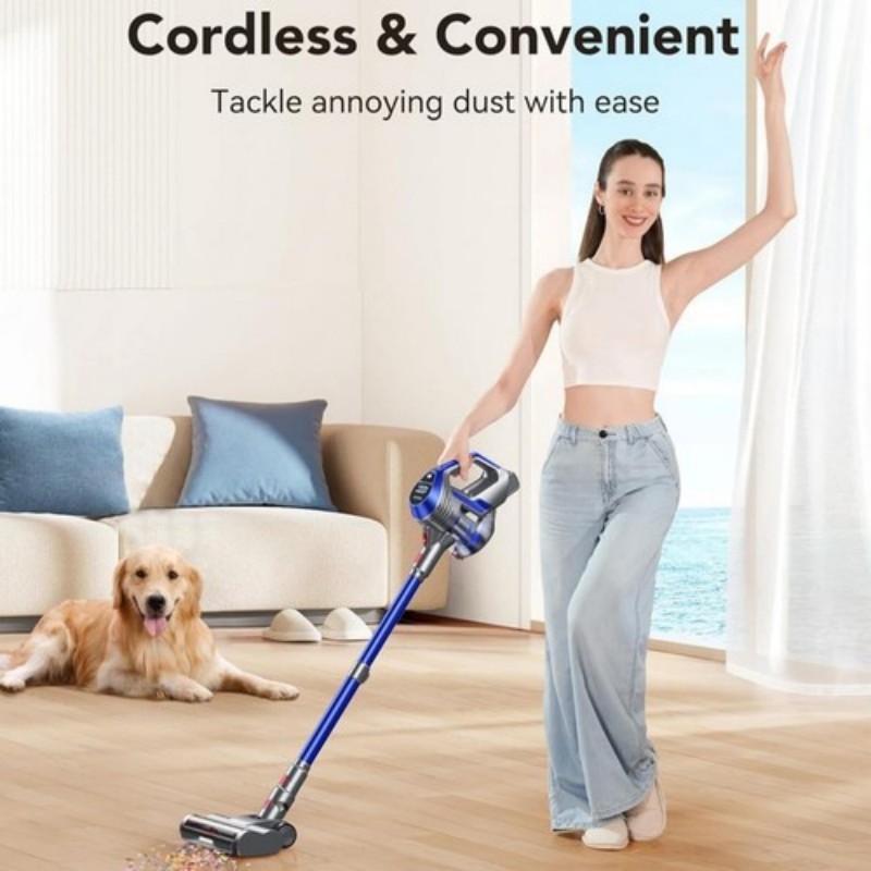 MOOSOO AC1 Cordless Stick Vacuum Cleaner, 28000Pa Suction, 40-Min Runtime, 120W Brushless Motor, 800ml Dust Cup, LED Display, Charging Dock &amp; 5-St