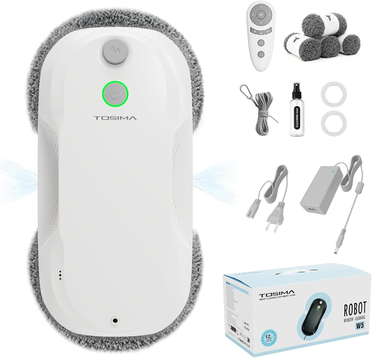 Tosima W5 Window Cleaning Robot, 6400Pa Max Adaptive Suction, Auto-Spray Smart Window Cleaner with Triple Safety System, Intelligent Navigation, Remot