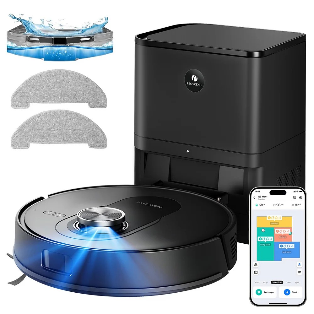 Proscenic Q8 Max+ Robot Vacuum and Mop 8000Pa Suction Self Emptying LDS Navigation 200 Min Runtime 3200mAh Battery