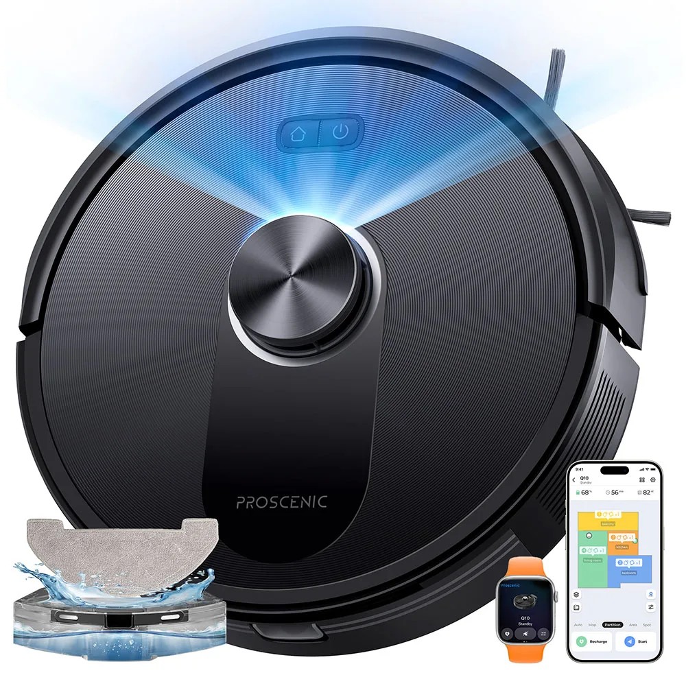 Proscenic Q10 Robot Vacuum and Mop Combo 8000Pa Strong Suction 360 LiDAR Navigation 200 Min Runtime Smart App Voice Remote Control