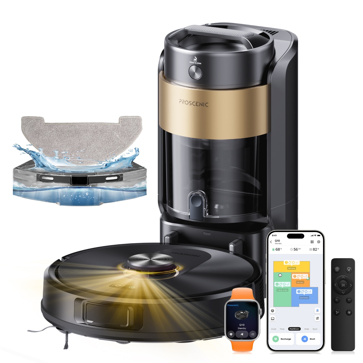 Proscenic Q20 Plus Robot Vacuum and Mop Combo 10000Pa Suction Self Emptying Base LiDAR Navigation 200 Min Runtime