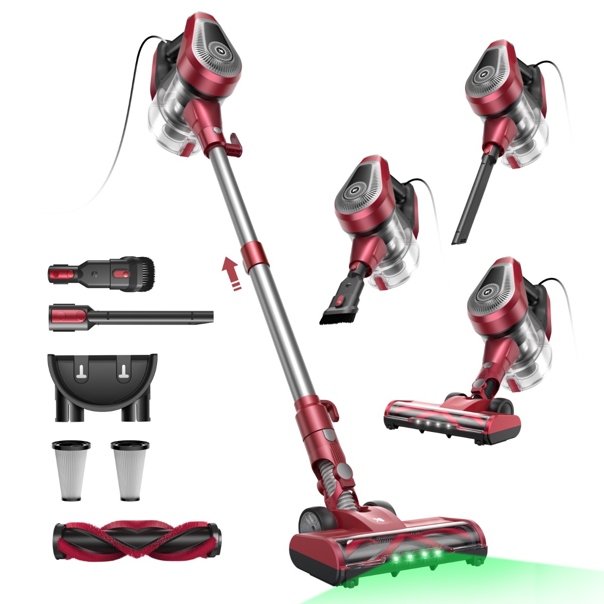 Vactidy Blitz C8 Corded Stick Vacuum Cleaner 60000Pa Strong Suction 600W Turbo Motor Lightweight 1 5L Dustbin V Shaped Brush LED Headlight
