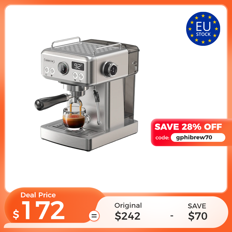 HiBREW H10A 20-Bar Semi-Automatic Espresso Machine | Adjustable Temperature, 58mm Portafilter, Hot & Cold Coffee Maker with Metal Body-Europe-Silv