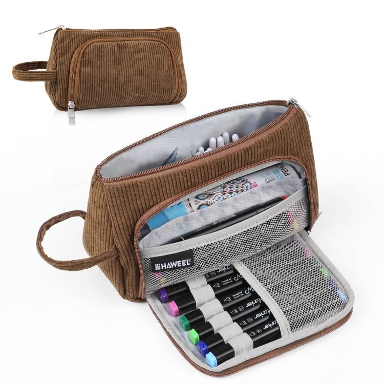 HAWEEL corduroy triangle pencil case makeup bag storage bag