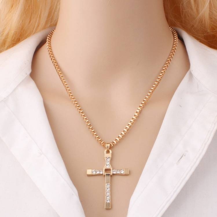 Fashion diamond studded cross pendant with encrypted box necklace