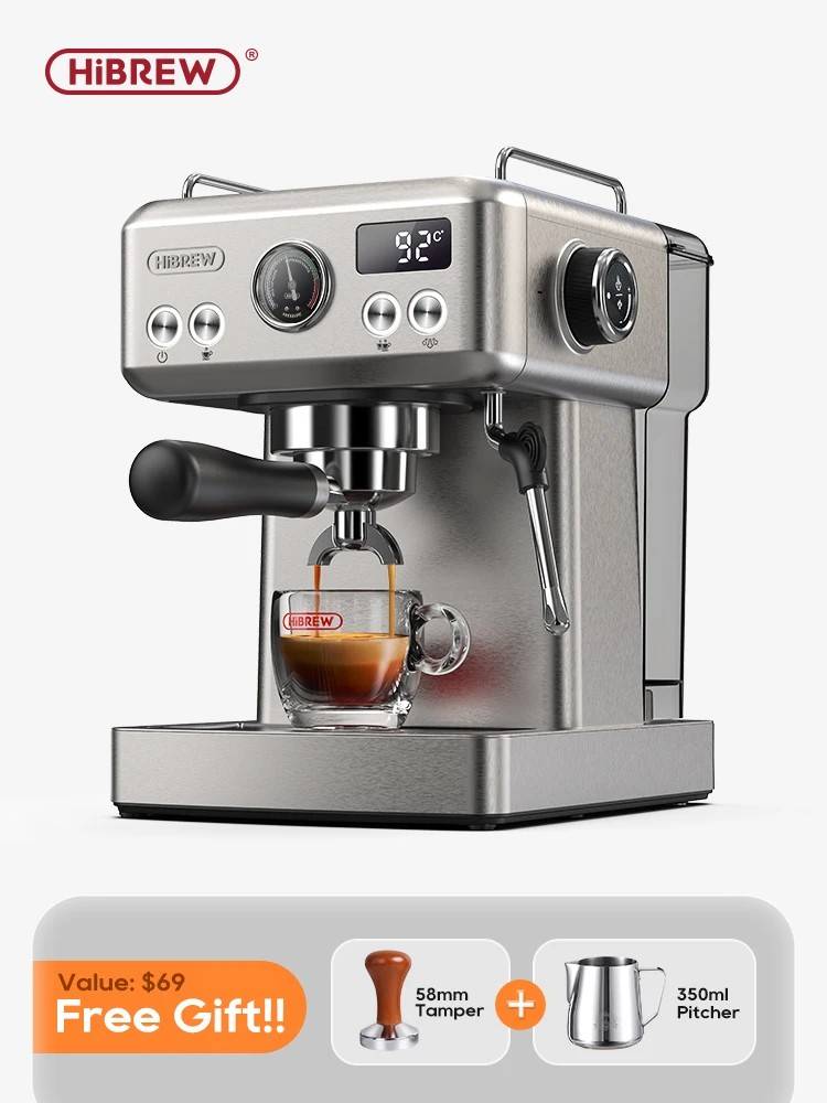 HiBREW H10A 20-Bar Semi-Automatic Espresso Machine | Adjustable Temperature, 58mm Portafilter, Hot & Cold Coffee Maker with Metal Body