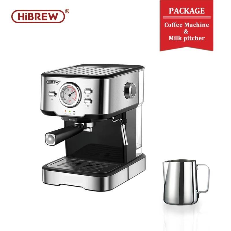 HiBREW Coffee Machine Cafetera 20 Bar Espresso inox Semi Automatic Expresso Cappuccino Hot Water Steam Temperature Display H5 (With a latte art cup)