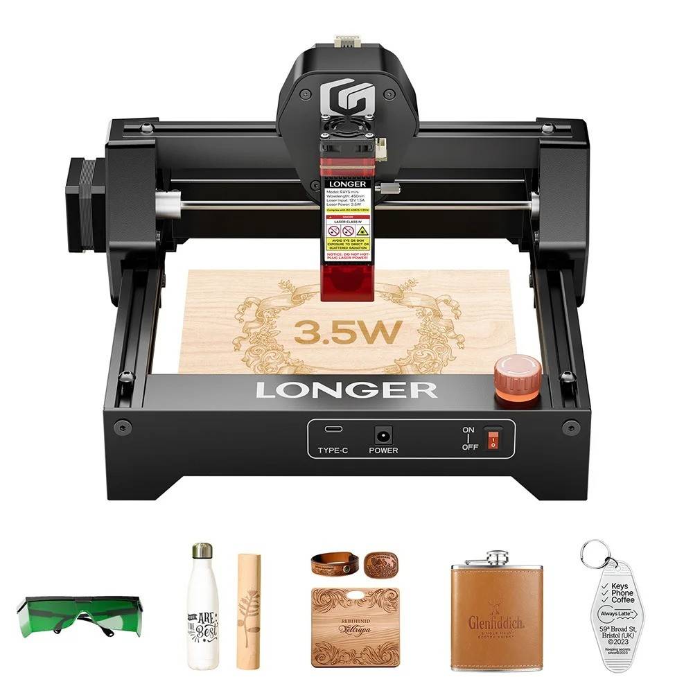 LONGER RAY5 Mini 2.5W/3.5W Laser Engraver, 0.04mm Precision, 12,000mm/min Speed, for Wood/ Acrylic/ Leather/ Metal, 130*140mm Area