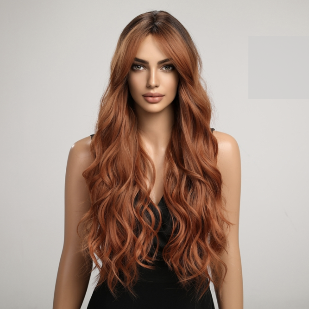 Large Wave Women&#039;s Center Split bangs Gradual Long Curly Hair Chemical Fiber Wig (8160)
