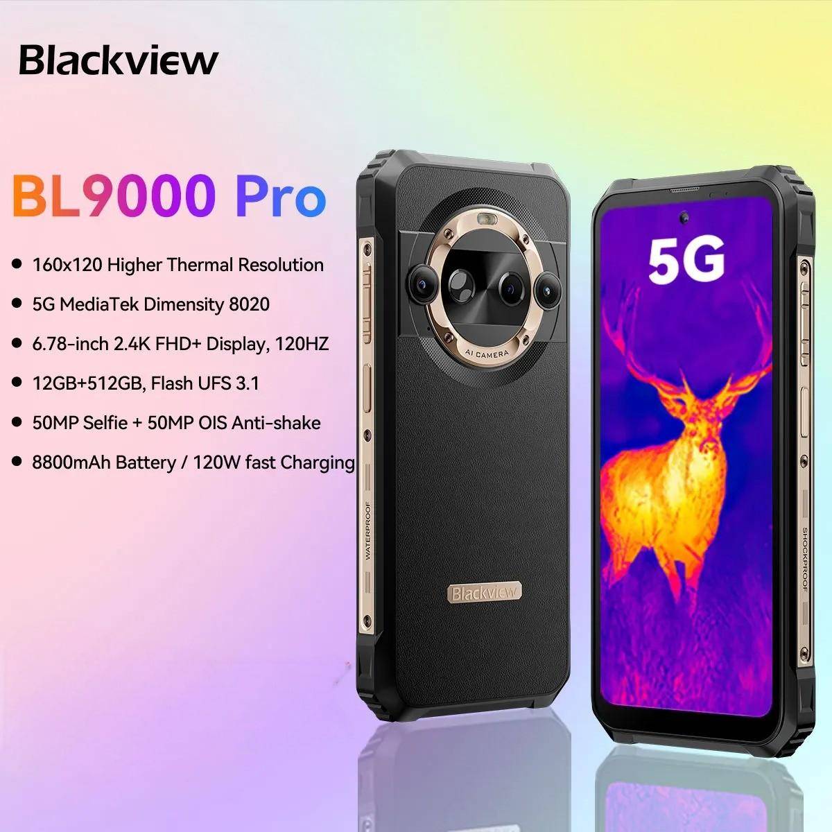 【2025 NEW】Blackview BL9000 PRO 5G Rugged Phone 6.78'' FHD 12GB RAM 512GB 50MP Camera FLIR 8800mAh Battery Android 14