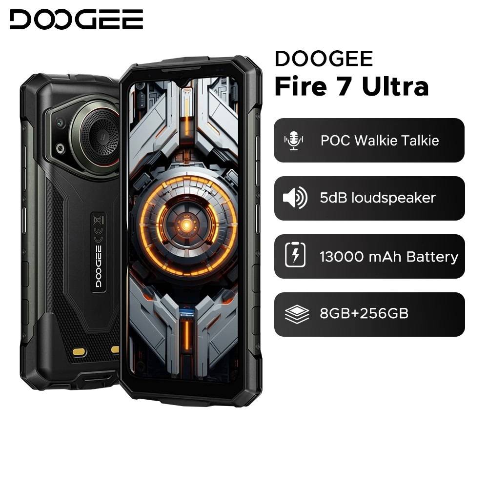 DOOGEE Fire 7 Ultra 5G Rugged Phone 32GB 256GB 13000mAh Battery Dimensity 6300 125dB Speake POC Walkie Talkie NFC