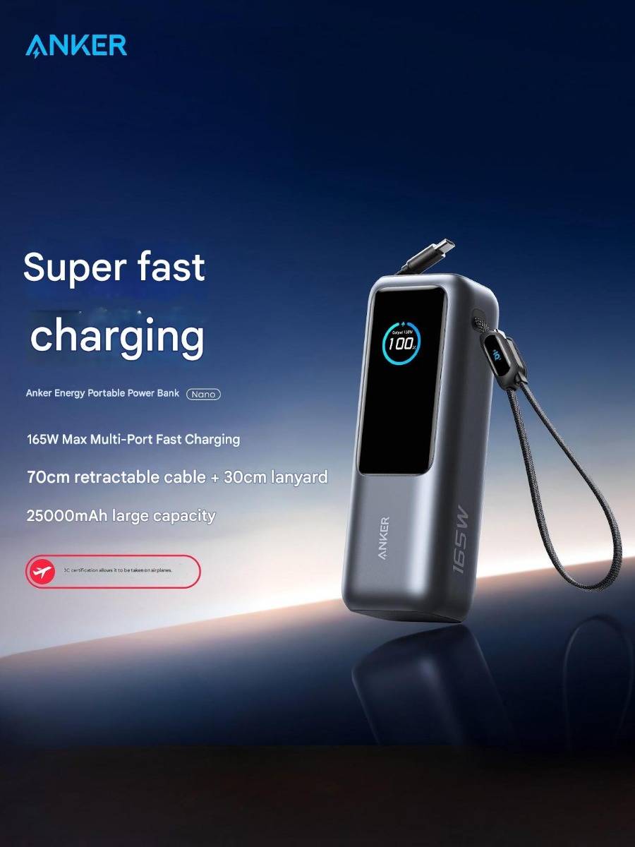 Anker Laptop Power Bank 25000mAh External Battery with 3 100W USB-C Ports for Charging Multiple Devices