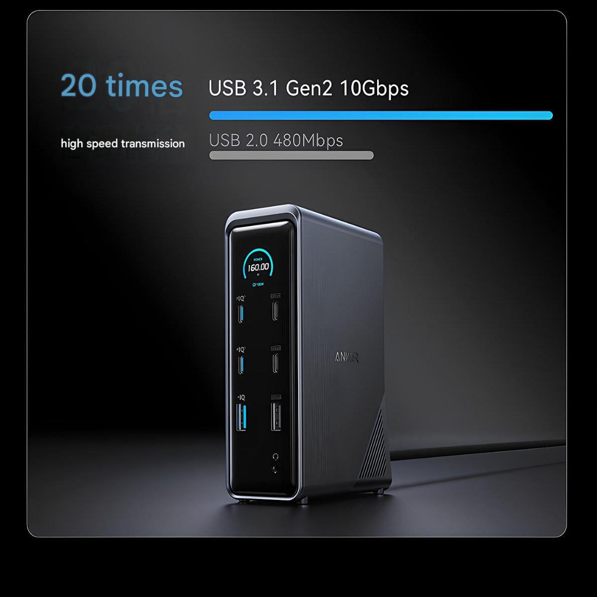 Anker Prime Charging 160W 14 in 1 Desktop Charge Docking Station Type-C Smart Control Screen Display 10Gbps Dual 4K ThreeScreen