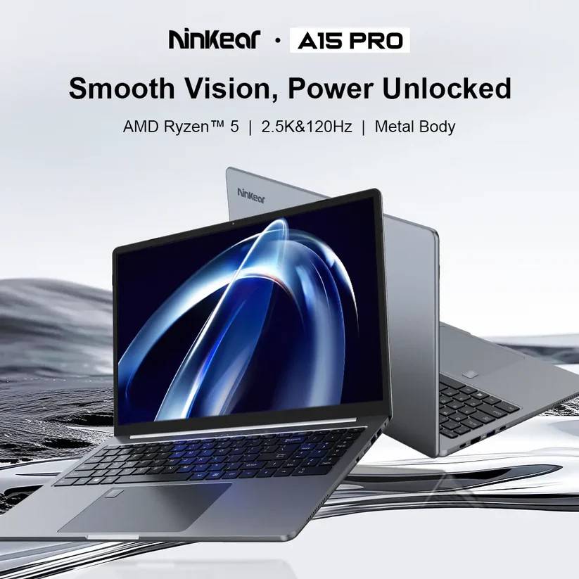 Ninkear A15 Pro Laptop AMD Ryzen 5, 16“ 120Hz 2.5K Display Screen 16GB 1TB Fingerprint Unlock Notebook Office Computer