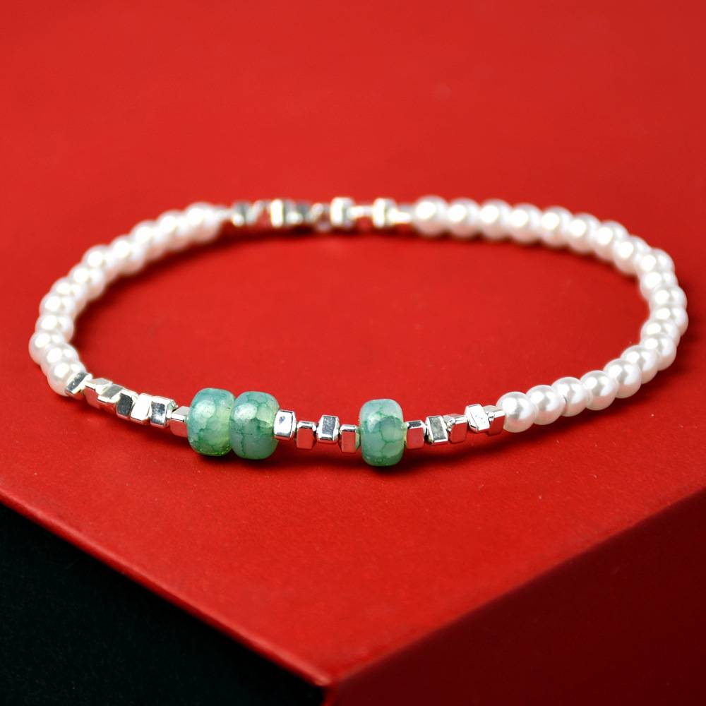 Vintage shredded silver pearl bracelet