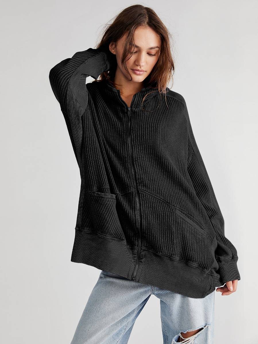 Cardigan zipper hoodie long coat