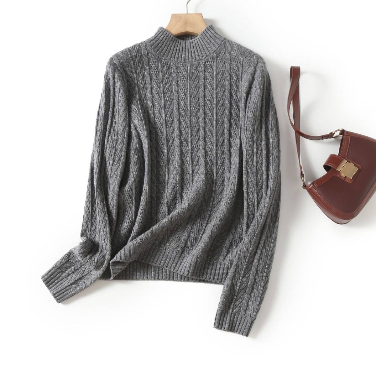 LABULL cardigan women&#039;s autumn and winter new retro sweater women&#039;s casual cable half turtleneck sweater women