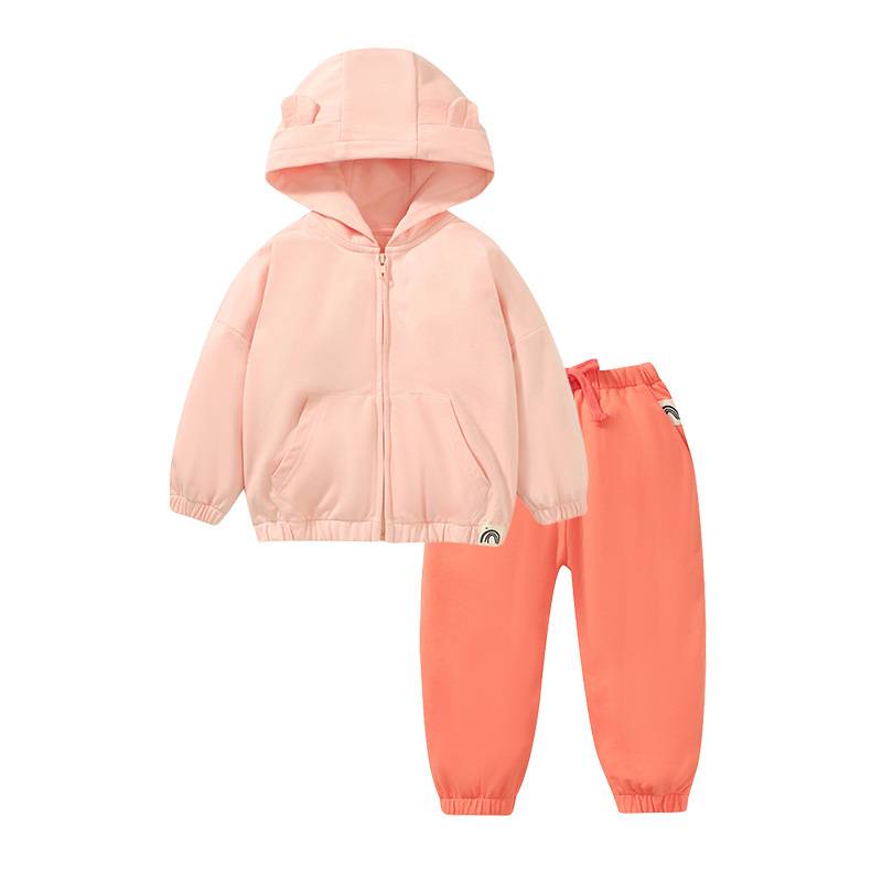 Little maven autumn children&#039;s suit pure cotton girls hooded sweater solid color cute girls pants suit