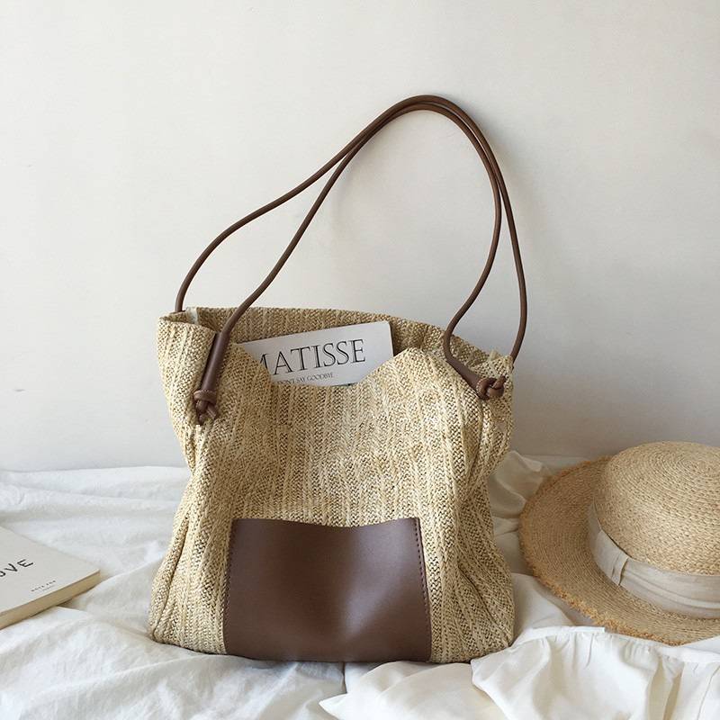 Women&#039;S Hand Bags Personalized Summer Sea Beach Trim Raffia Cheap Straw Tote Bag