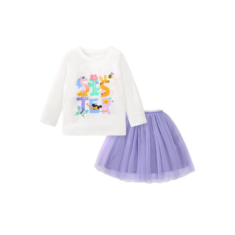 Little maven children&#039;s dress set pure cotton mesh princess dress autumn European and American girls long-sleeved dress