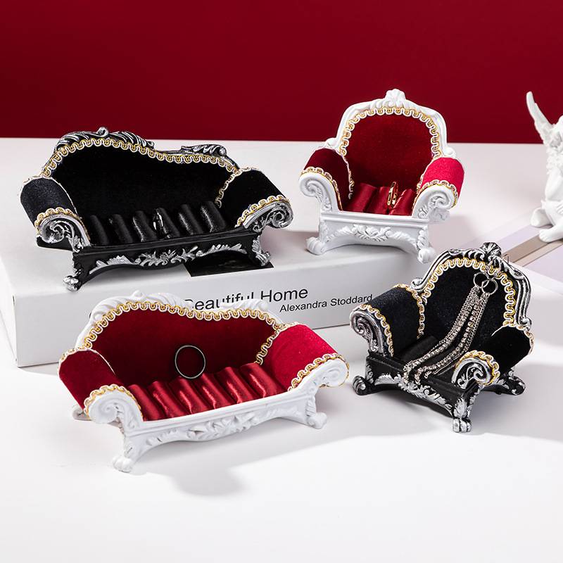 Slots Ring Earring Jewelry Tray Frame Resin Velvet Sofa Ring Stand Earrings Bracket Storage Box Necklace Display Props