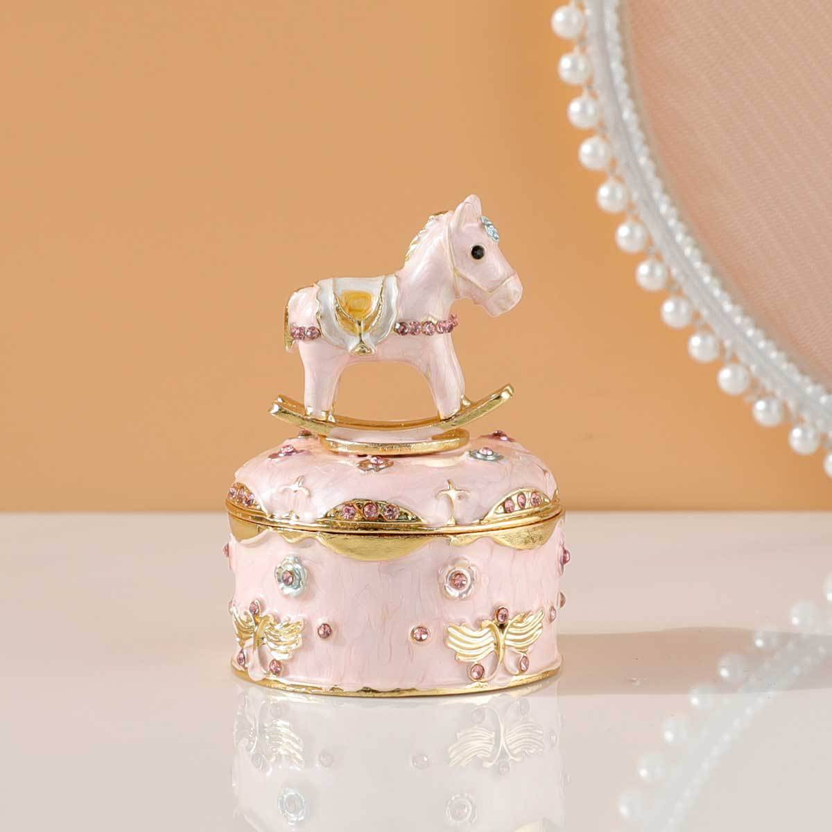 Colorful horse Trinket Box Decorated with Czech Crystals Metal music box Wedding Favor