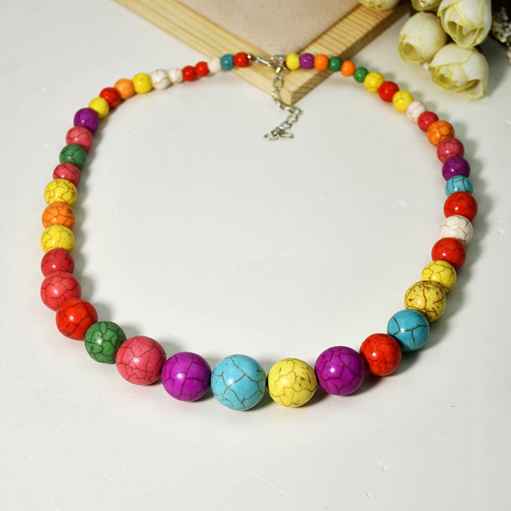 Vintage round turquoise necklace with colorful beads
