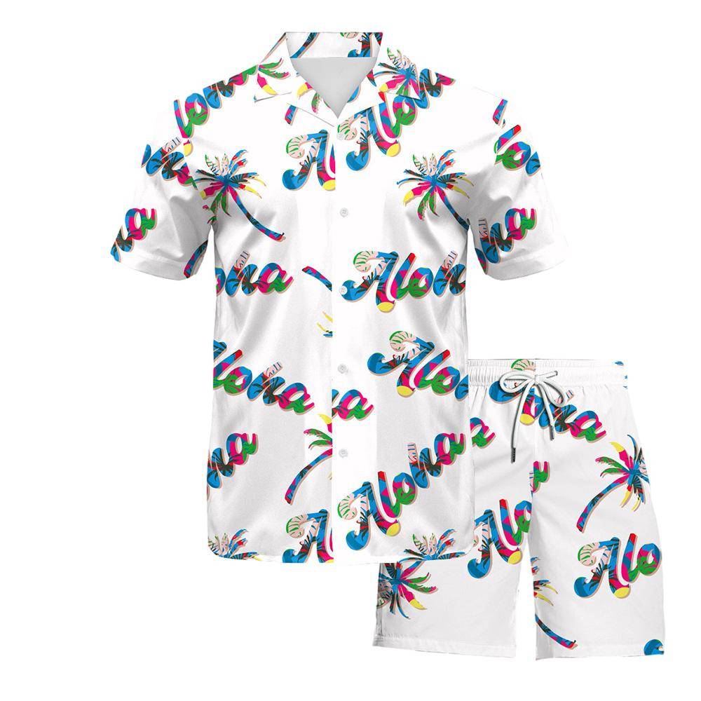 2023 summer men&#039;s suit beach letter print shirt + beach pants
