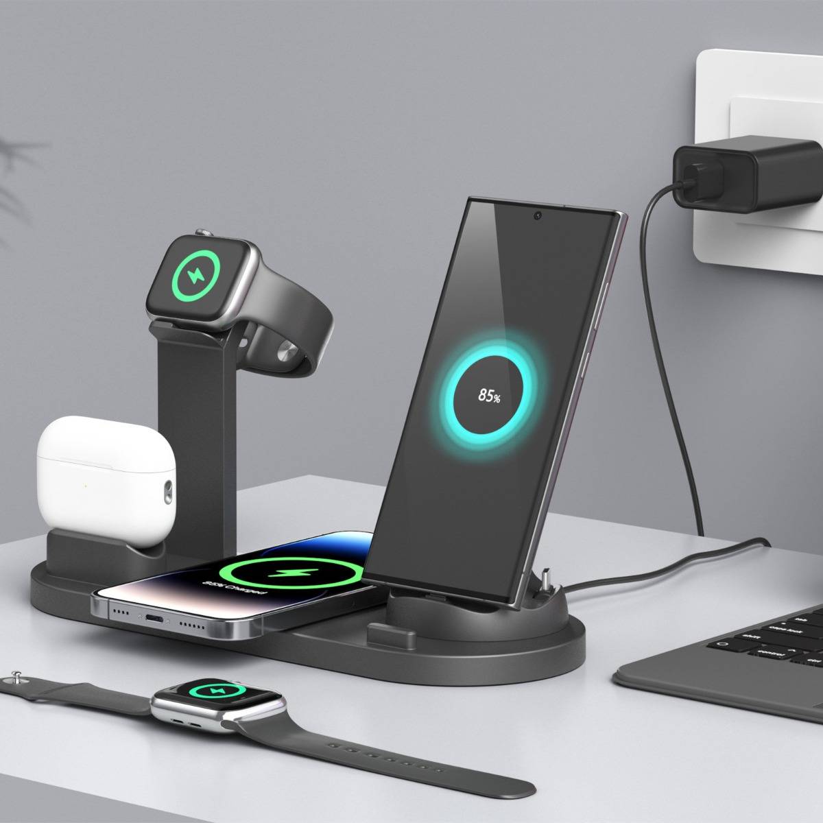 Four-in-one mobile phone wireless charging base suitable for Apple mobile phone Airpods iwatch wireless charger