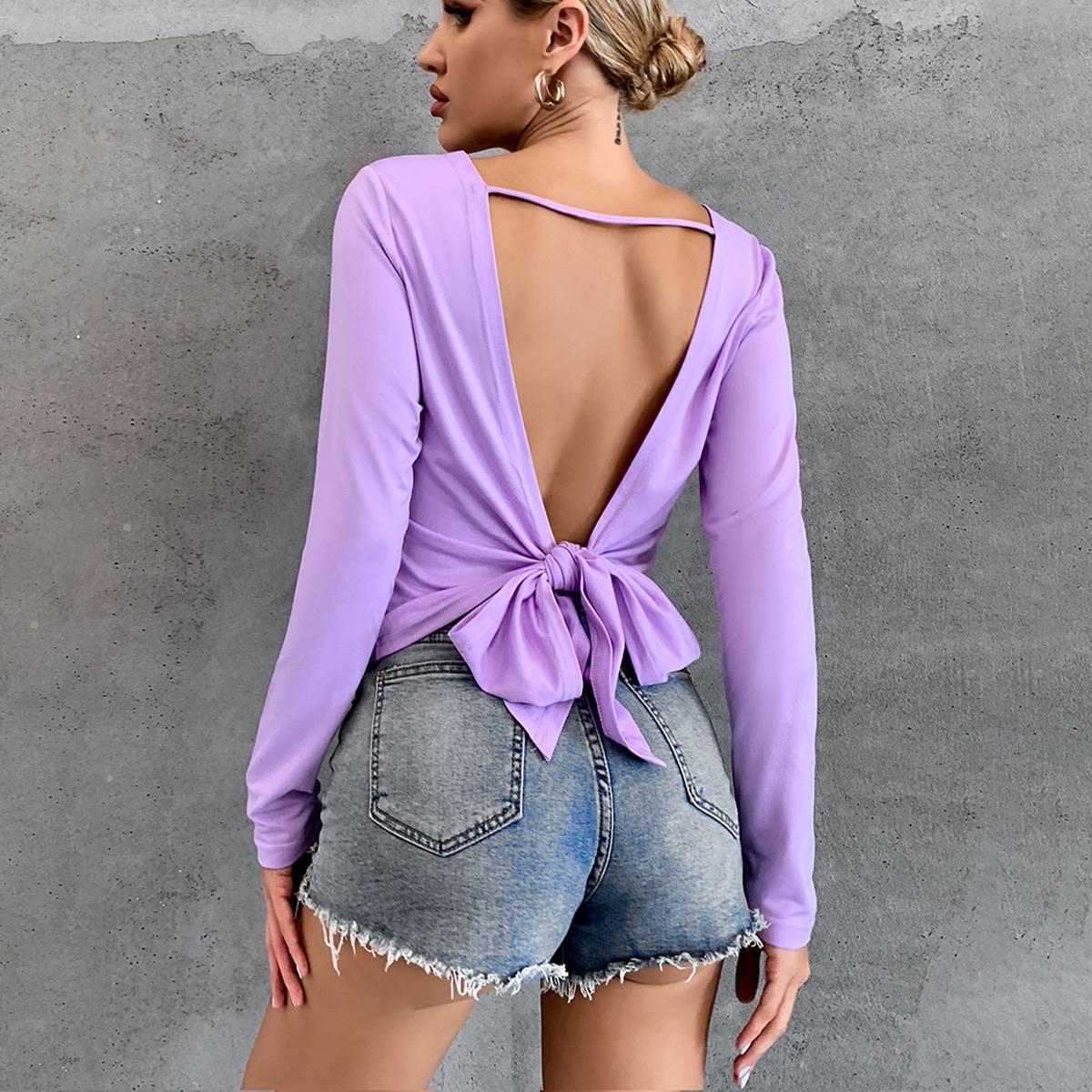 European and American women&#039;s clothing hollow backless running breathable fitness clothing bottoming blouse strapped T-shirt long-sleeved sweater
