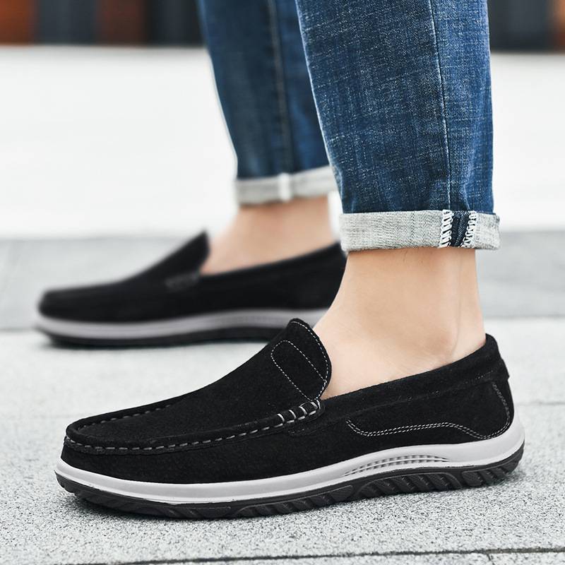 Spring and summer velvet leather Doudou shoes men&#039;s Korean version of the trendy shoes slip-on breathable comfortable lazy shoes casual shoes dri