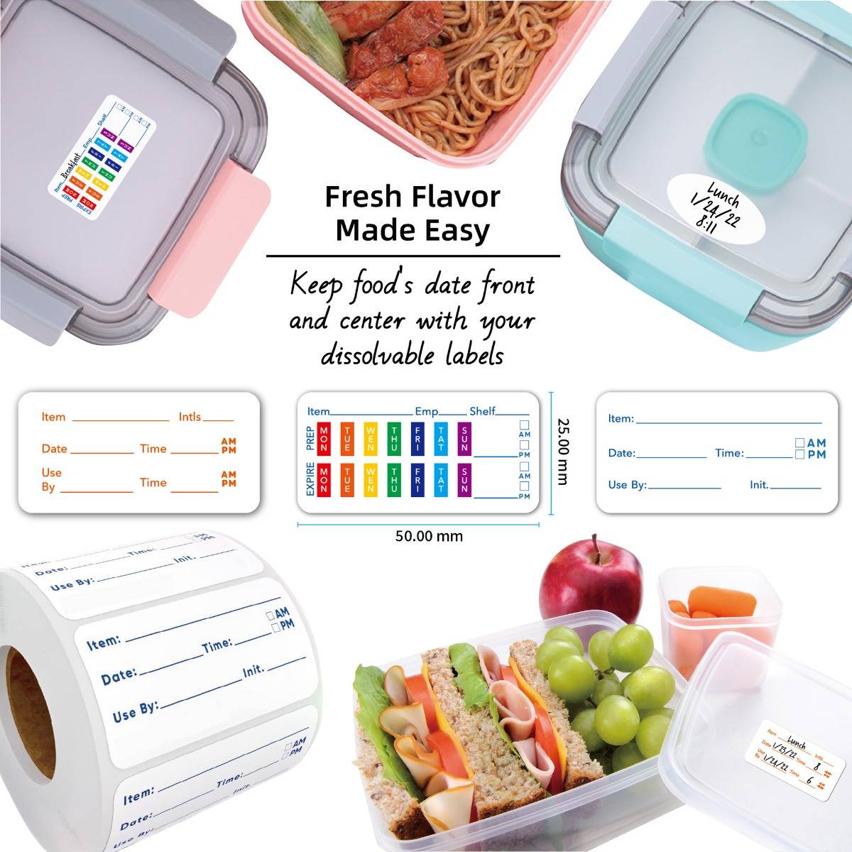 Dissolving label 1x2&quot; biodegradable self-adhesive food freezer storage water-soluble self-adhesive label paper