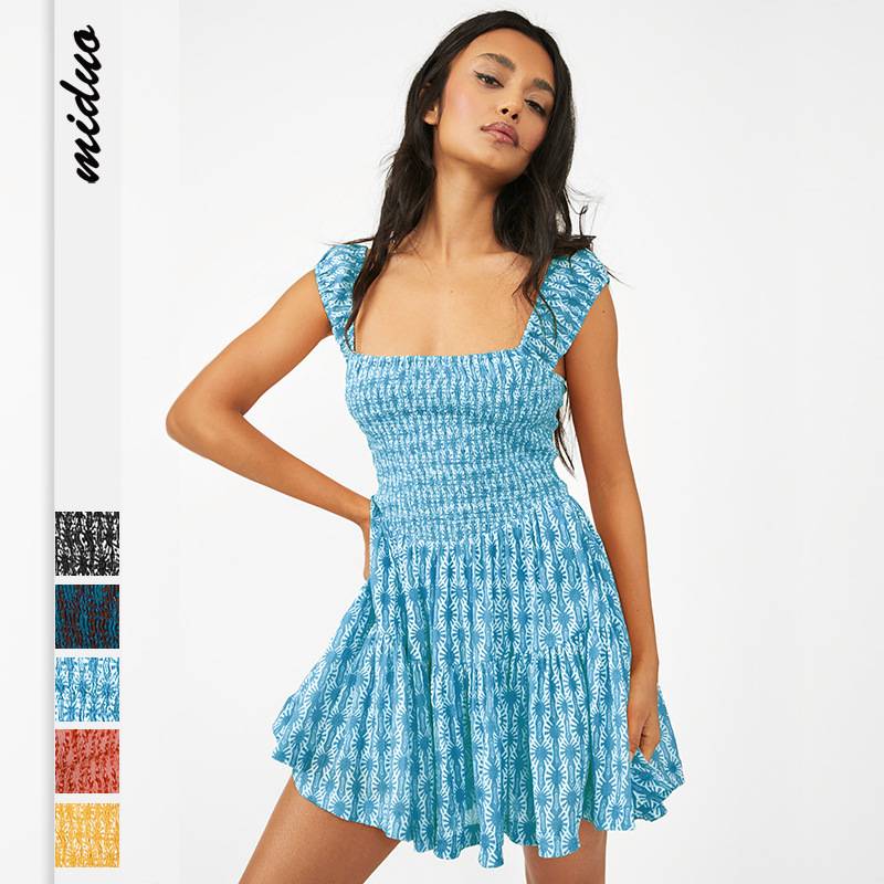 women&#039;s summer suspender pleated short skirts bohemian dresses