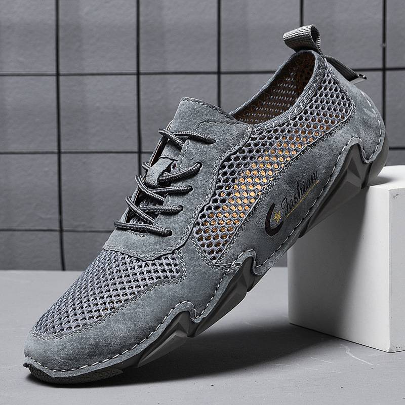 2023 summer cross-border leather men&#039;s casual sports shoes large size sewing leather mesh shoes octopus men&#039;s shoes