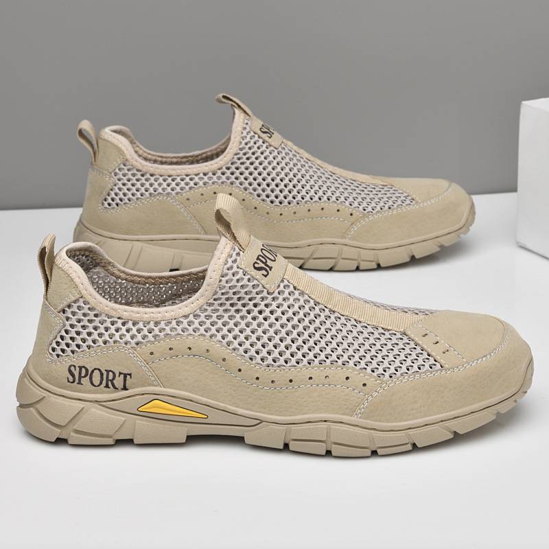 2023 Summer Cross-border Men&#039;s Casual Sports Shoes Large Size Leather Mesh Shoes Hollow Breathable Outdoor Casual Shoes