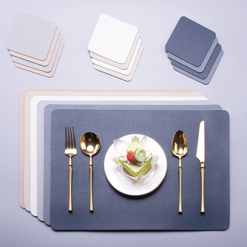 Ningxin Nordic style PU double-sided leather table mat table heat insulation pad waterproof and oil-proof table mat pattern printed western food mat