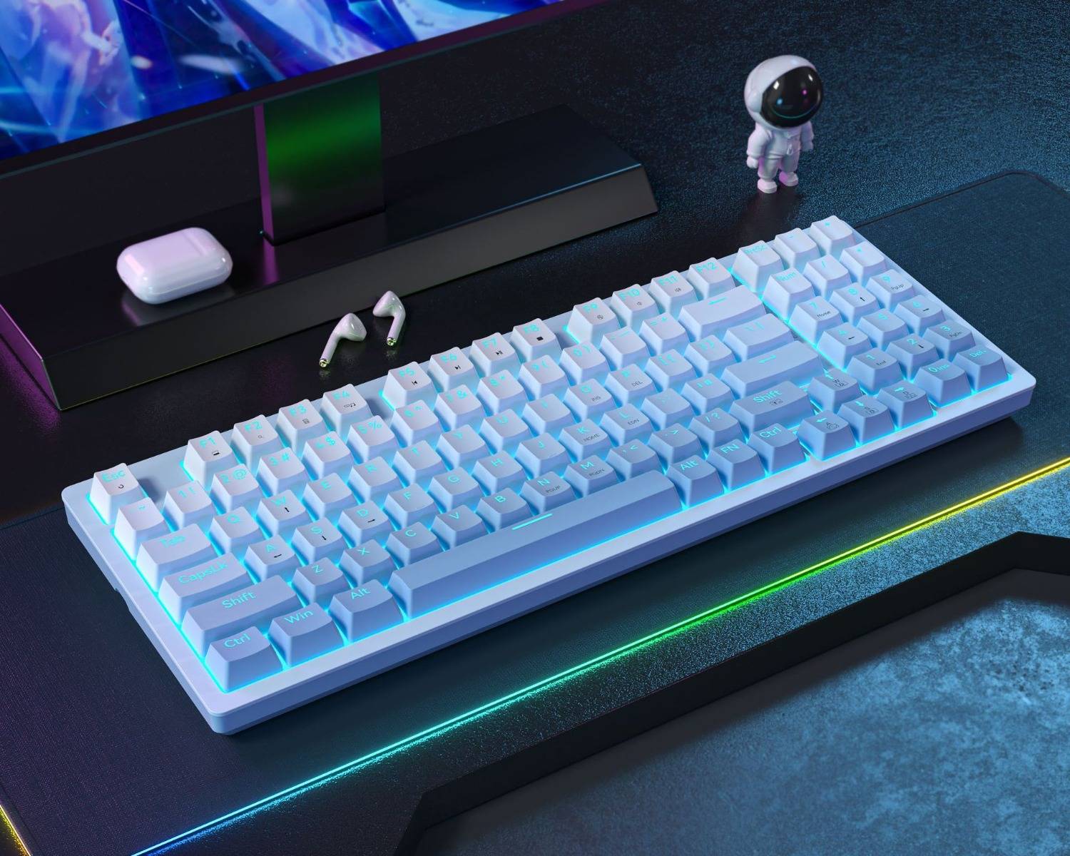 94-key hot-swappable PBT impregnated gradient keycaps Ice blue light Wired computer gaming custom shafts mechanical keyboards