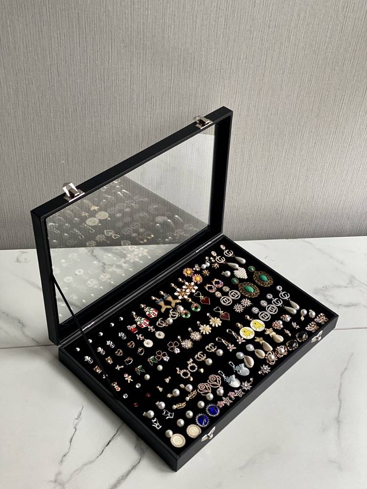 MYDARB Exquisite Practical Fine 100 Slot Ring Display Tray Organizer Show Case Jewelry Earrings Holder Storage Box Transparent Window
