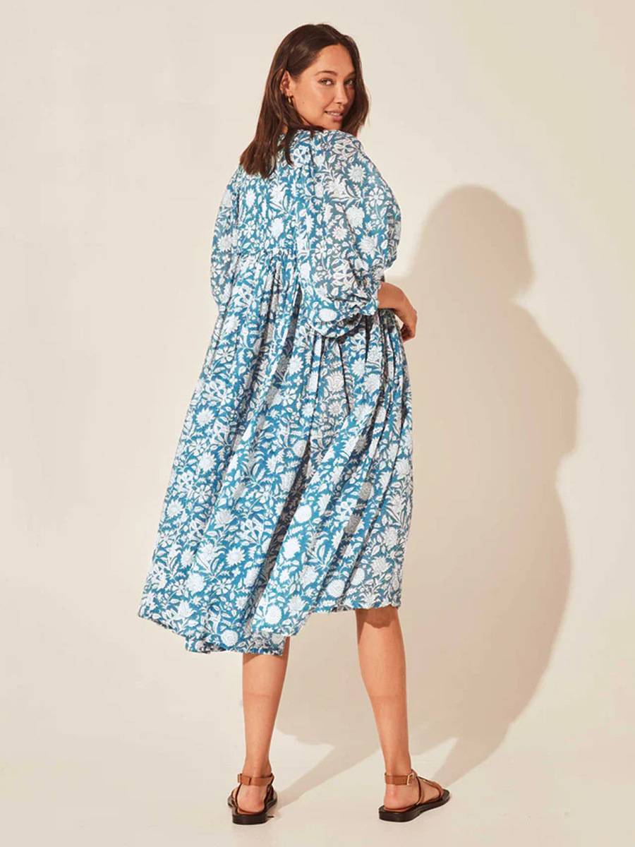 Cross-border hot new floral fashion women&#039;s loose casual mid-sleeve summer cotton dress wholesale