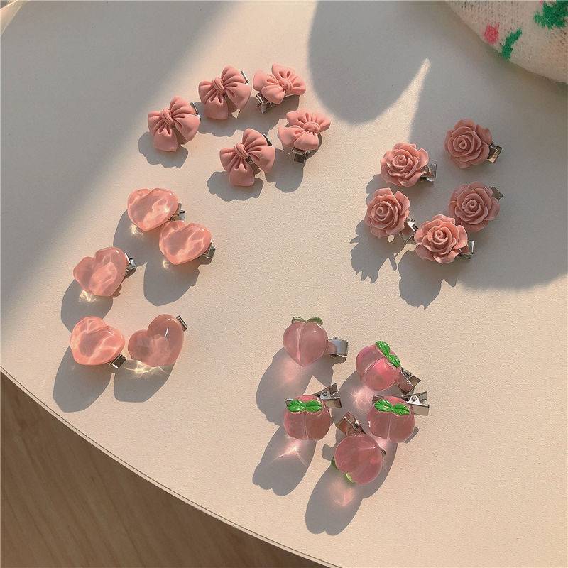 2023 new fashion temperament girl bow pink camellia peach clip headdress for women